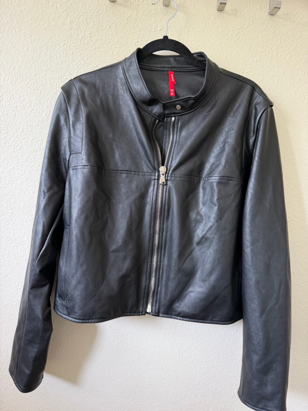 SPANX Faux Leather Cropped Moto Jacket Black Zip Front Lightweight size 1X